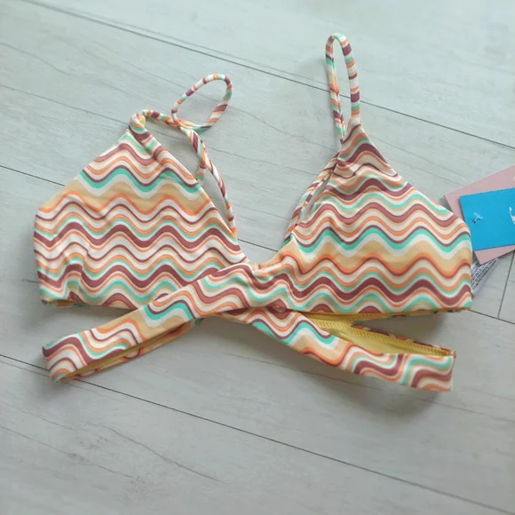 O'Neill NEW girls Lagoon Stripe Wrap Top Bikini Set